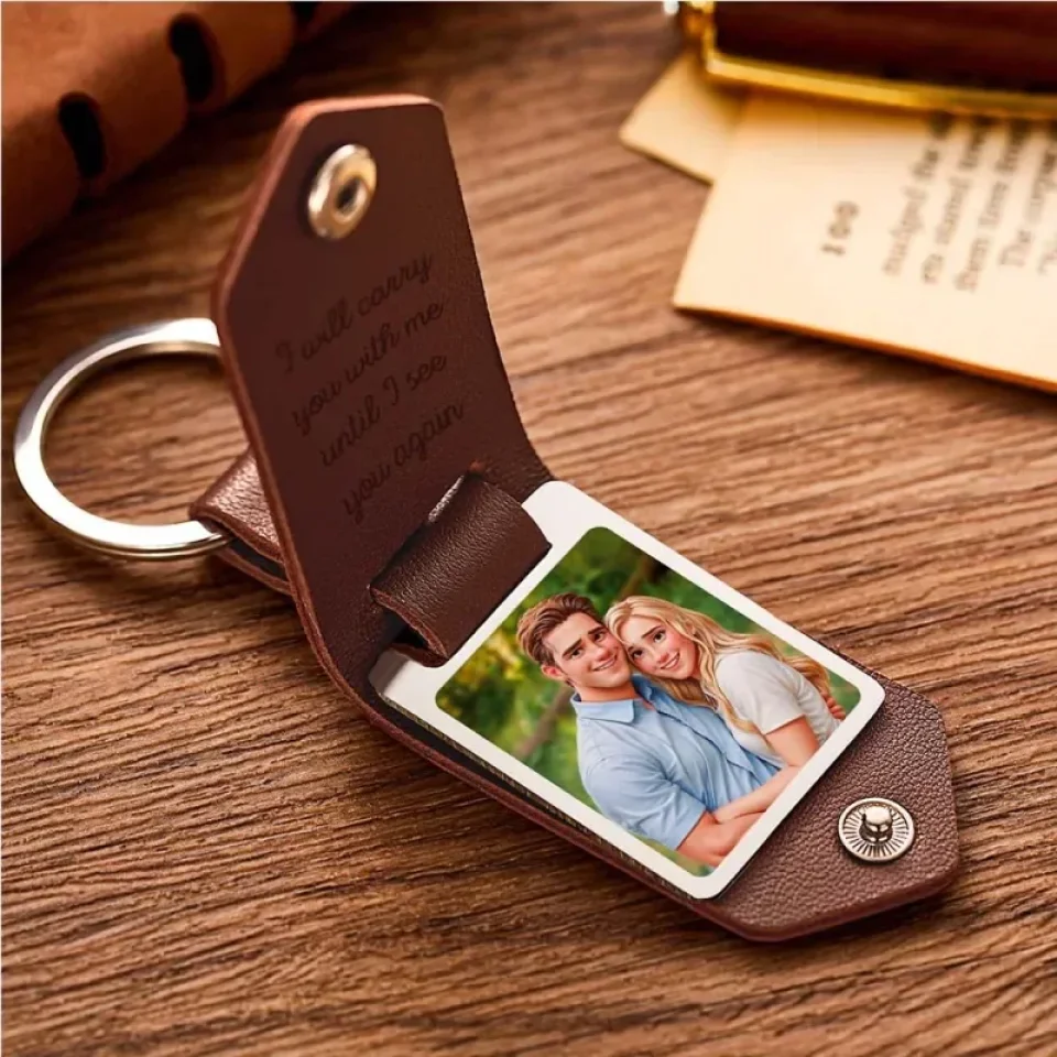 Custom Leather Cartoon Animation Picture Keychain - Personalized Leather Photo Keychain - Engraved & Print - Gift for Couples, Family, Friends - Image 5