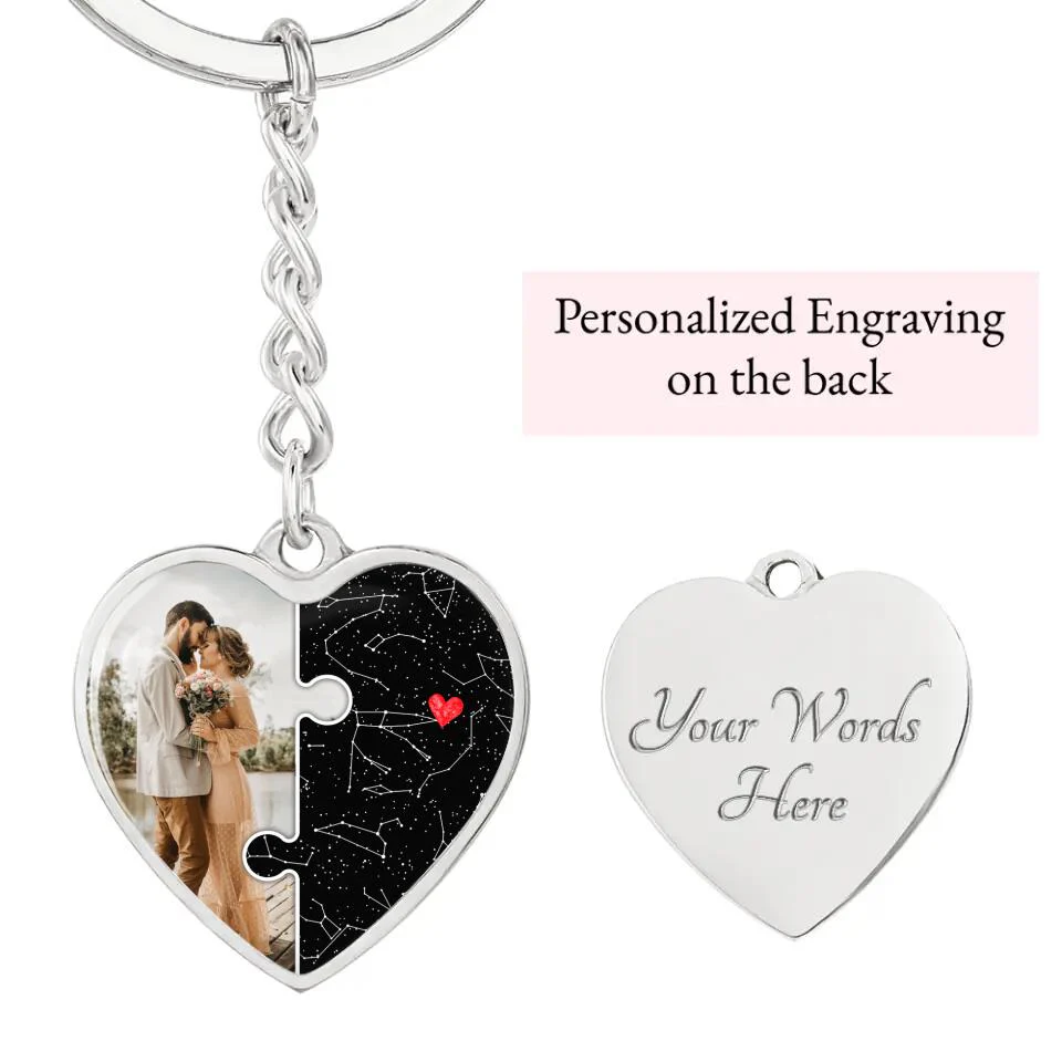 Custom Map And Photo Keychain And Heart Necklace Anniversary Gift For Her - Image 12