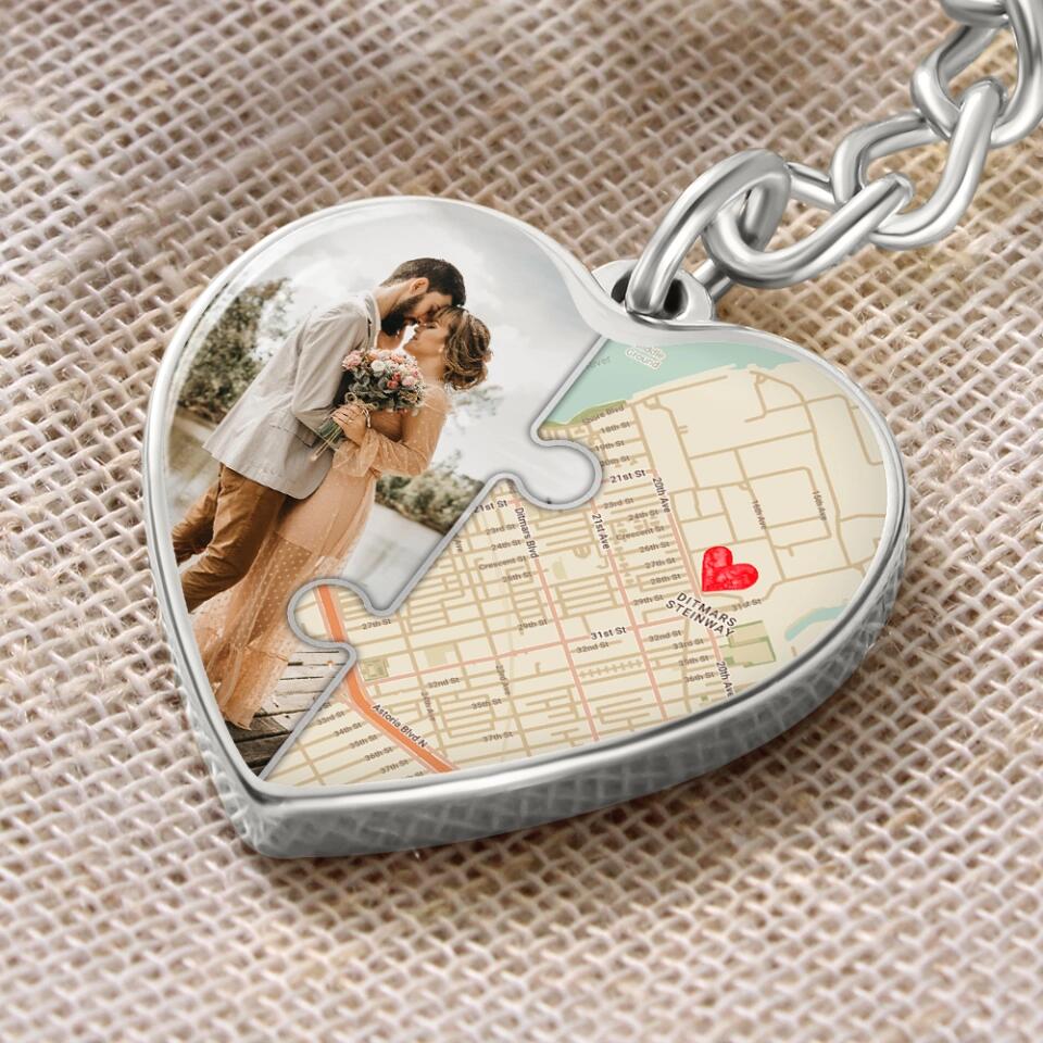 Custom Map And Photo Keychain And Heart Necklace Anniversary Gift For Her - Image 14