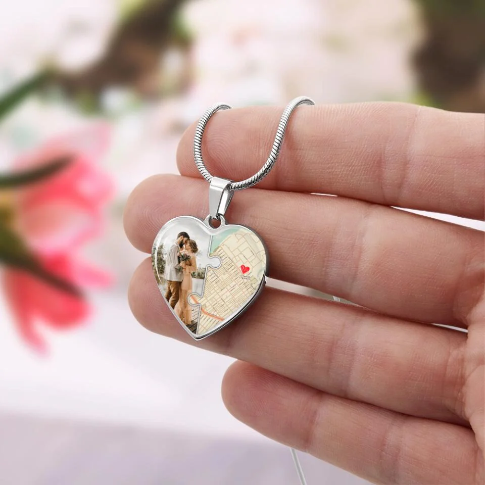 Custom Map And Photo Keychain And Heart Necklace Anniversary Gift For Her - Image 6