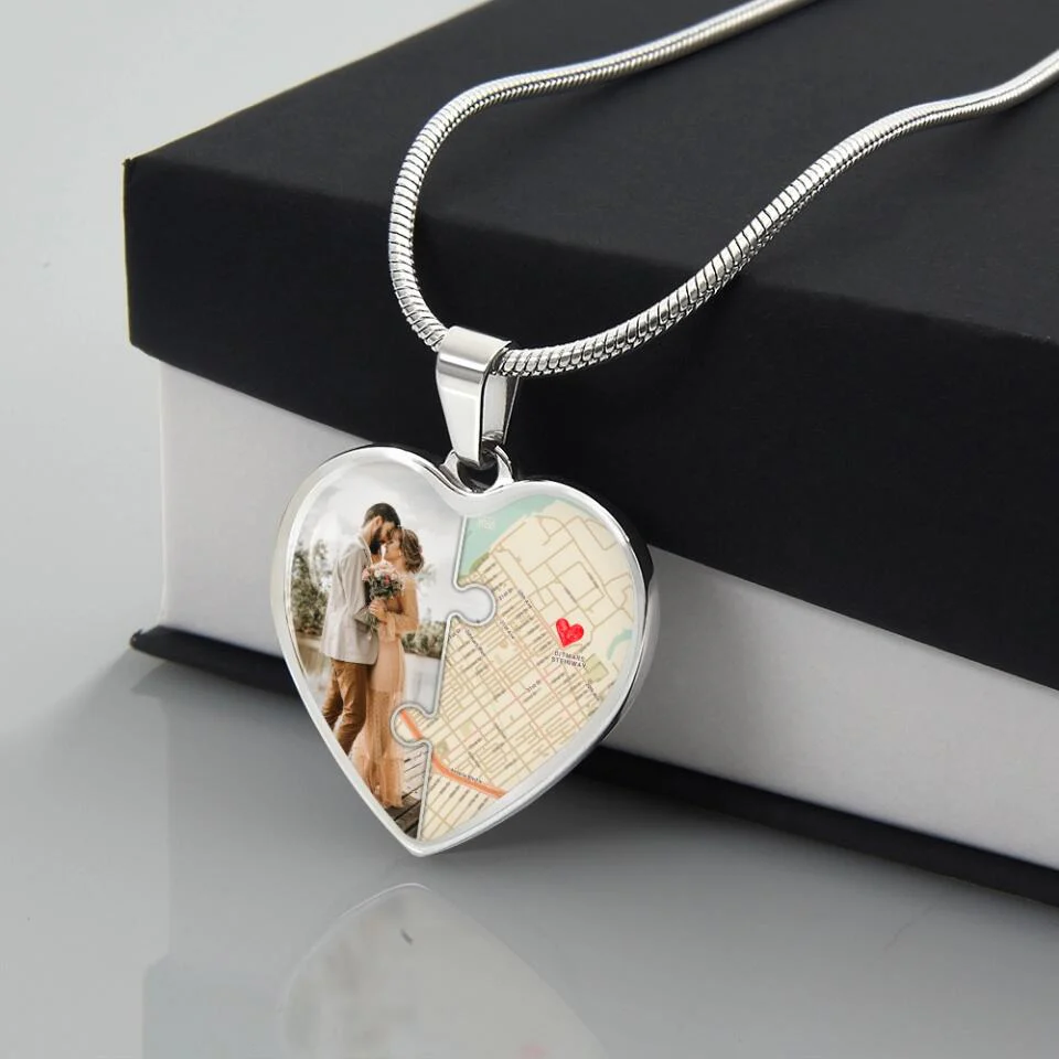 Custom Map And Photo Keychain And Heart Necklace Anniversary Gift For Her - Image 8