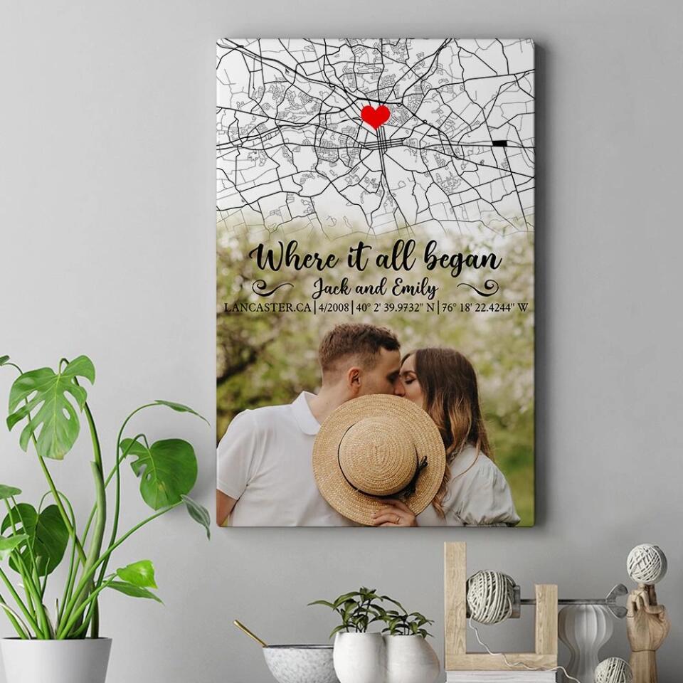Custom Map Photo Quote Where It All Began Canvas Poster Wedding Gift For Couples - Image 4