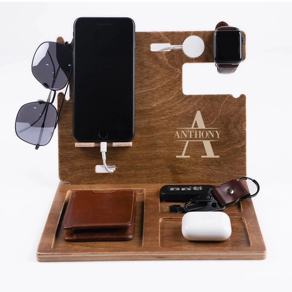Custom Monogram Letter & Name Wooden Docking Station - Image 5