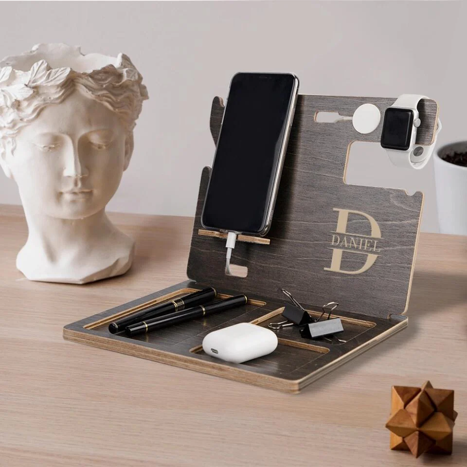 Custom Monogram Letter & Name Wooden Docking Station - Image 6