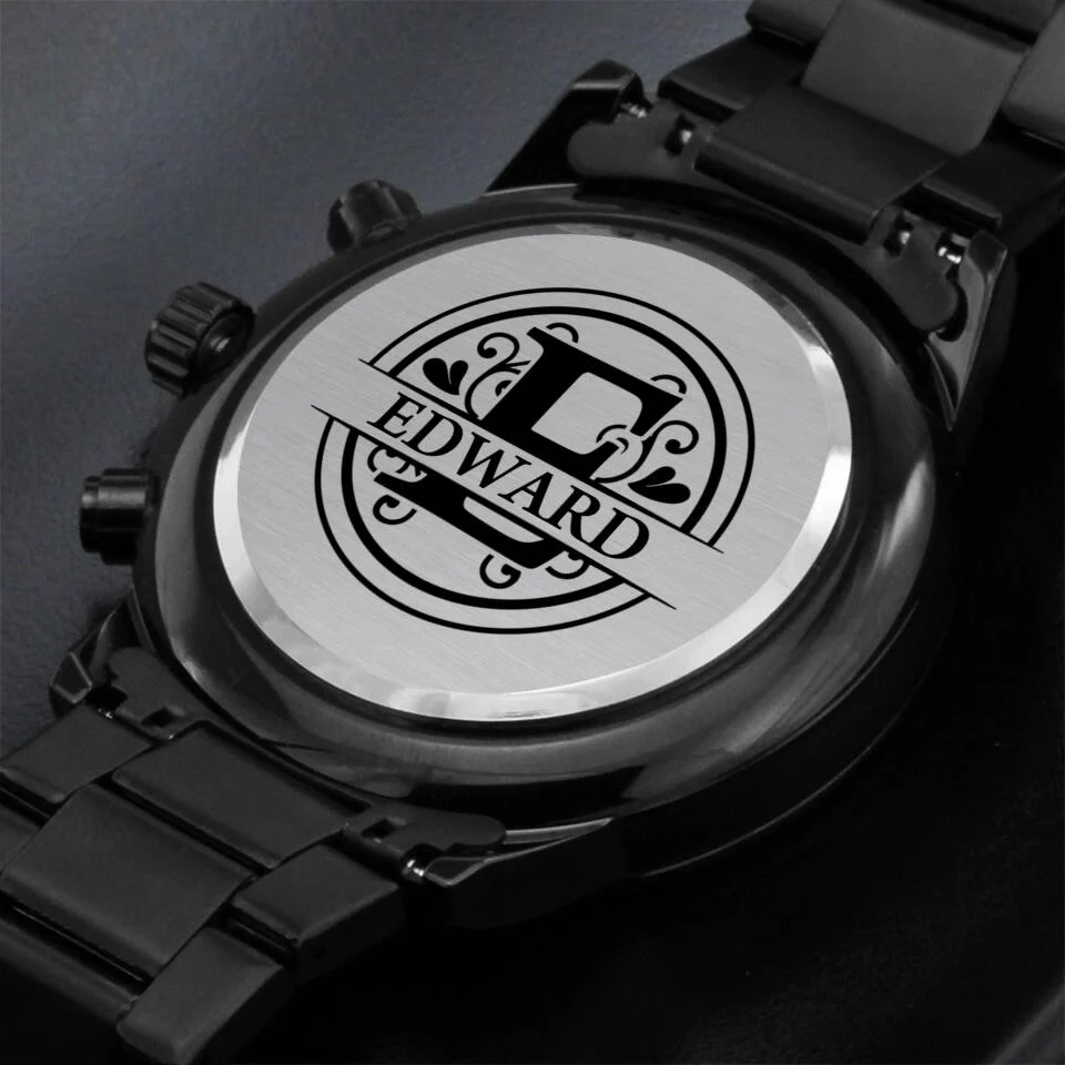 Custom Monogram Personalized Engraved Chronograph Watch With Minimalist Monogram Design Gift For Him - Image 3