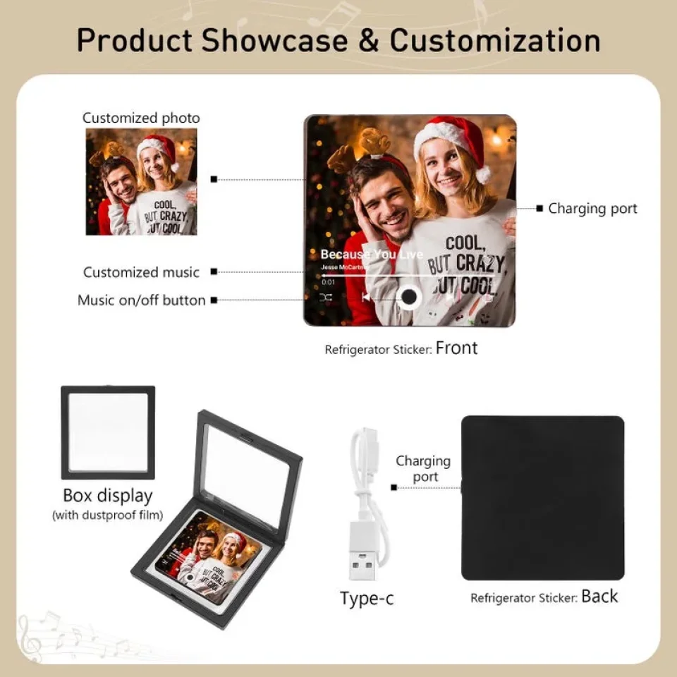 Custom Music Fridge Magnet - Photo Music Magnet - Cartoon Style - Christmas Gift, Valentine's Day Gift - Gift For Couple, Family - Photo Upload Music Fridge Magnet - Image 5