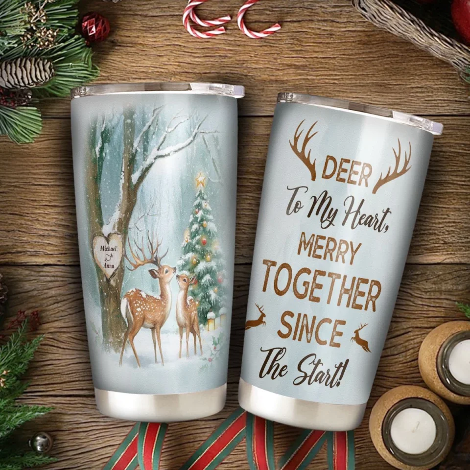 Custom Name Double-Sided Deer Couple Christmas Tumbler – Personalized Romantic Gift for Couples - 20oz Insulated Stainless Steel Mug -  Holiday Keepsake - Image 7