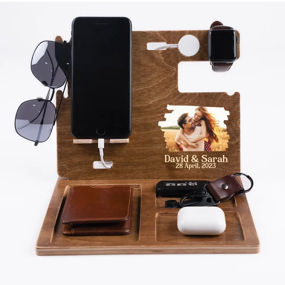 Custom Date & Names, Couple Image - Personalized Dock Station - Anniversary Gift for Husband - Image 4