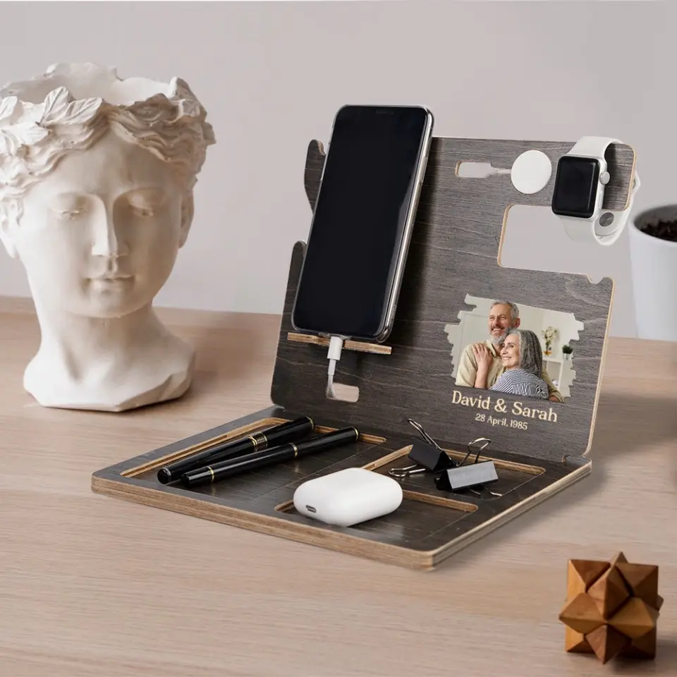 Custom Date & Names, Couple Image - Personalized Dock Station - Anniversary Gift for Husband - Image 8