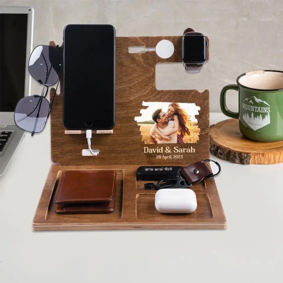 Custom Date & Names, Couple Image - Personalized Dock Station - Anniversary Gift for Husband - Image 9
