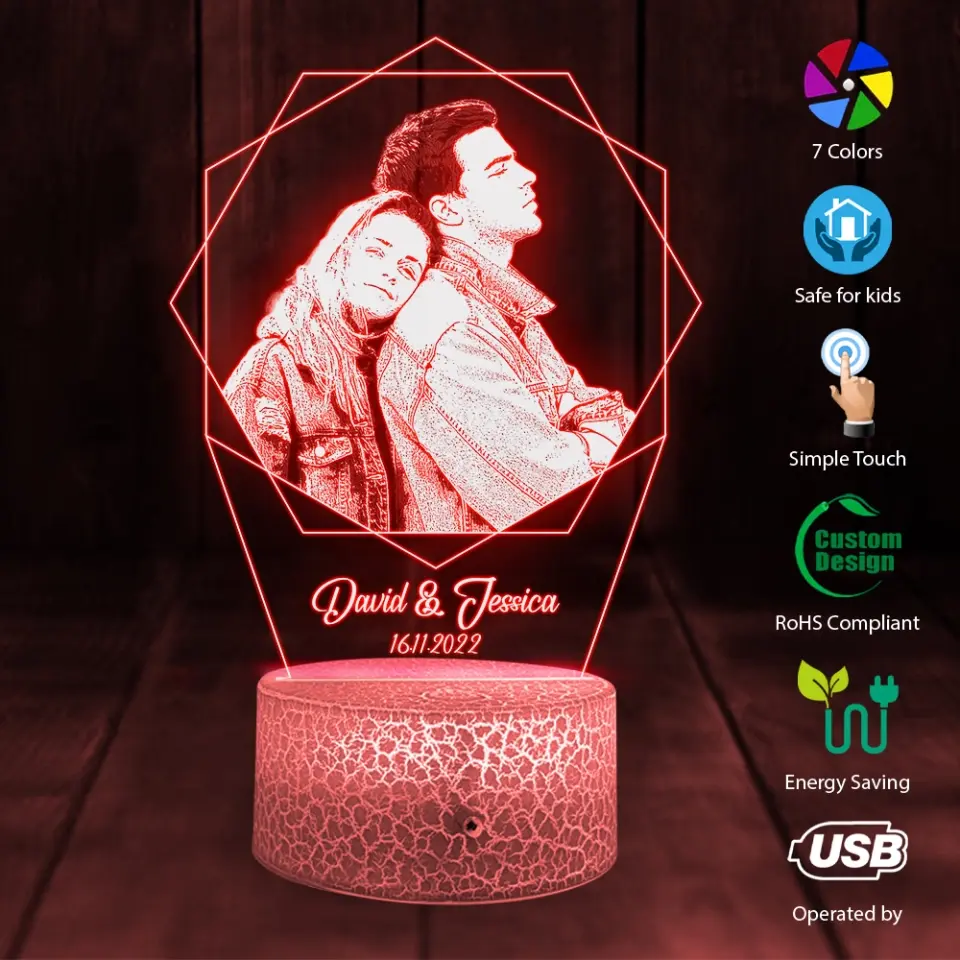 Custom Night Light with Picture - Personalized Picture Gifts - Remove Background - Anniversary, Wedding, Christmas Gift for Couples, Family - Image 3