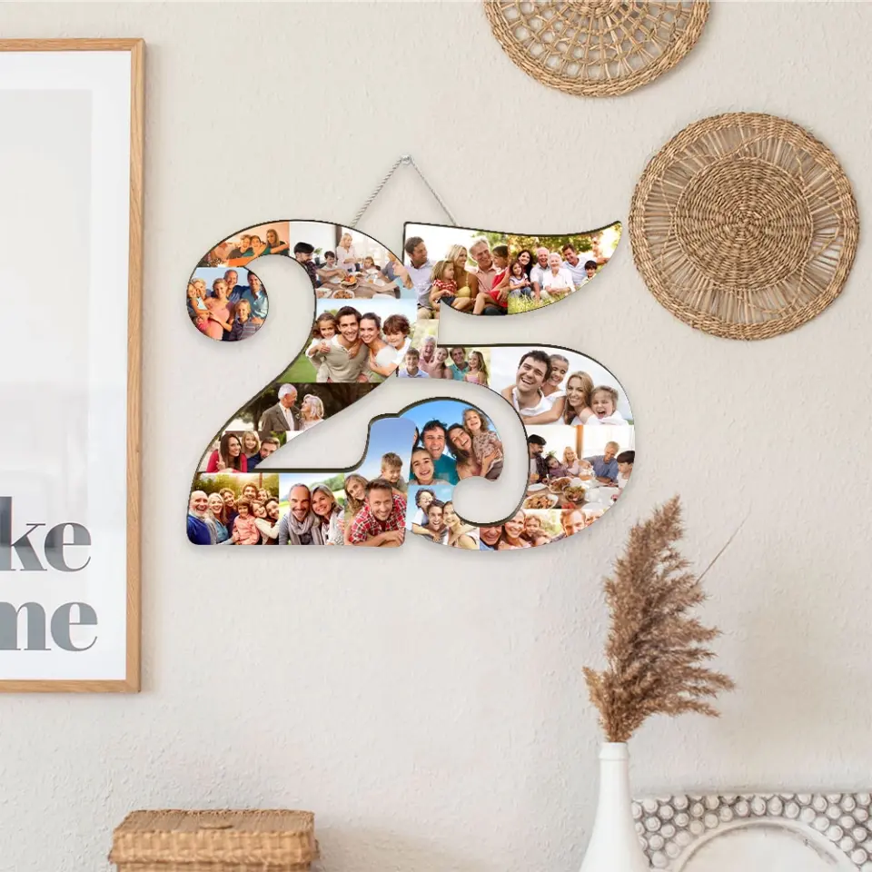 Couple Wooden Sign Custom Number 25 Shape Wooden Sign, Personalized Collage Photos, 25th Birthday/Anniversary Gift - Image 3