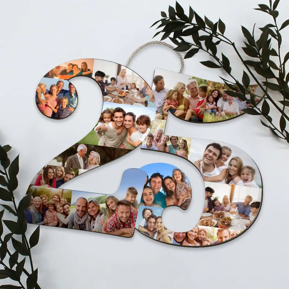 Couple Wooden Sign Custom Number 25 Shape Wooden Sign, Personalized Collage Photos, 25th Birthday/Anniversary Gift - Image 4