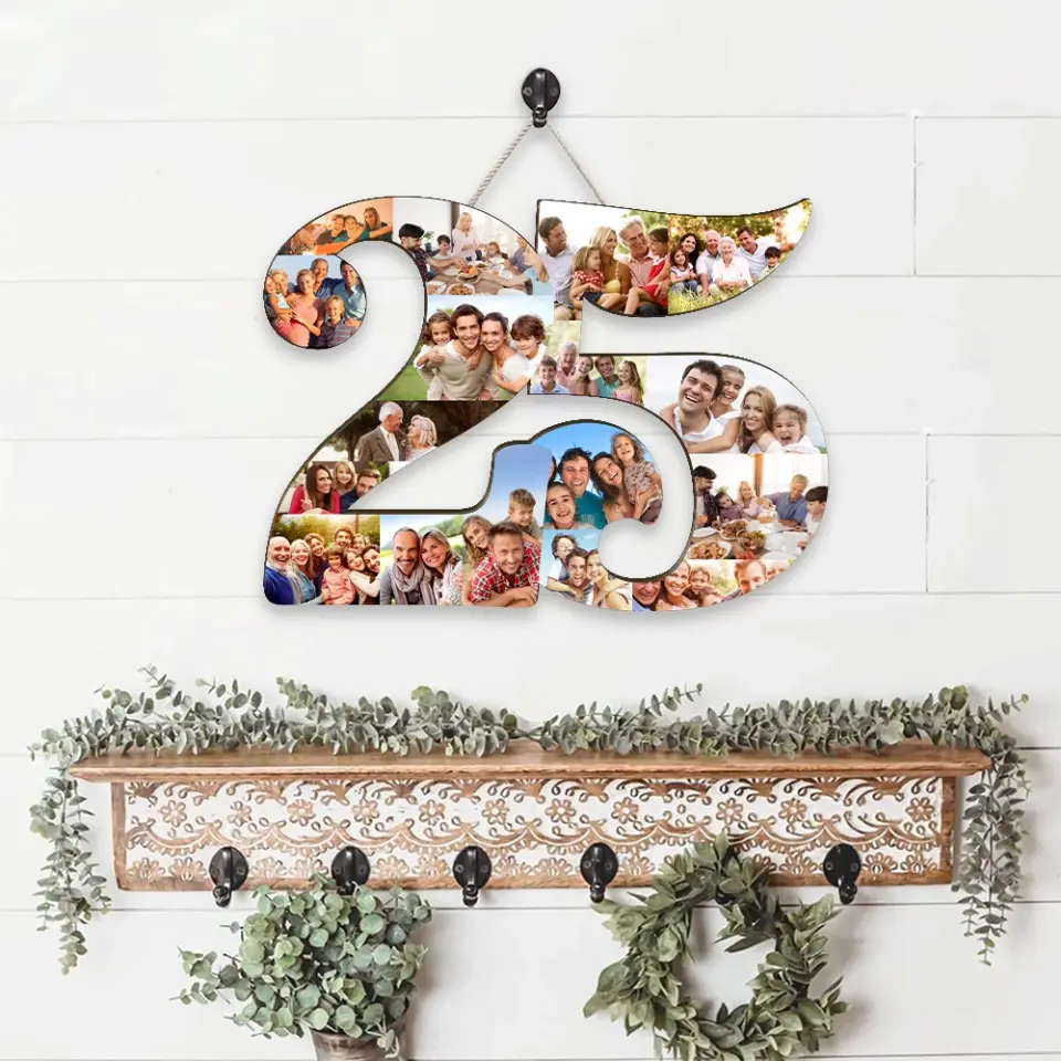 Couple Wooden Sign Custom Number 25 Shape Wooden Sign, Personalized Collage Photos, 25th Birthday/Anniversary Gift - Image 5