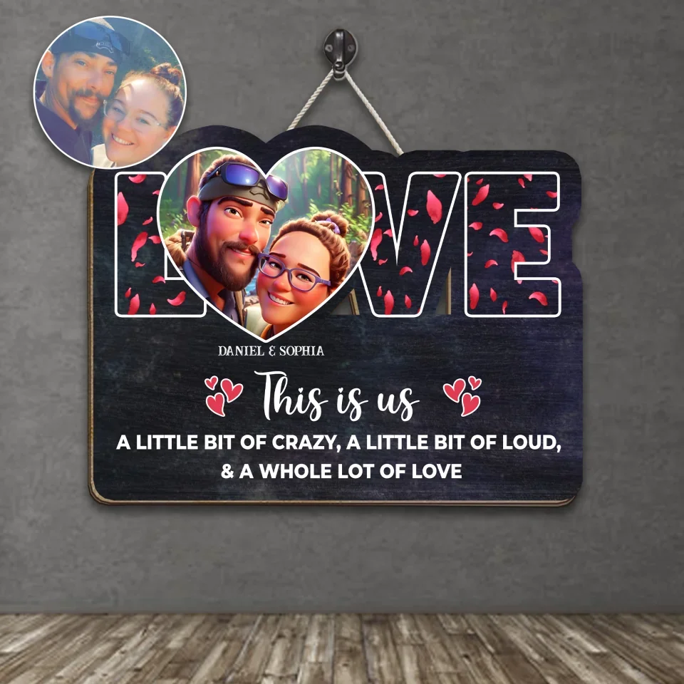 Couple Wooden Sign Custom Photo Cartoon Style - Personalized Wooden Sign for Couple - Christmas, Anniversary Gift for Her, Him - Image 3
