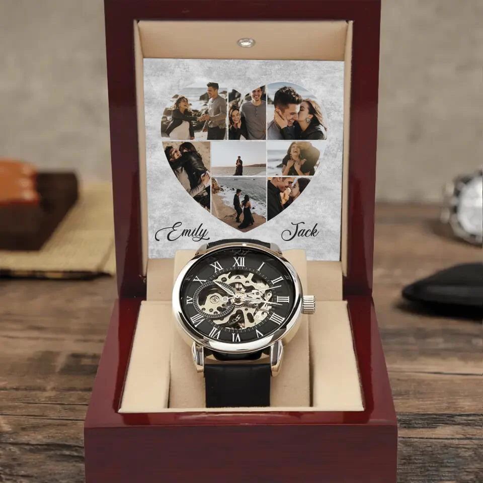 Custom Photo Collage Heart Shape - Personalized Men's Luxury Men Watch - Image 3