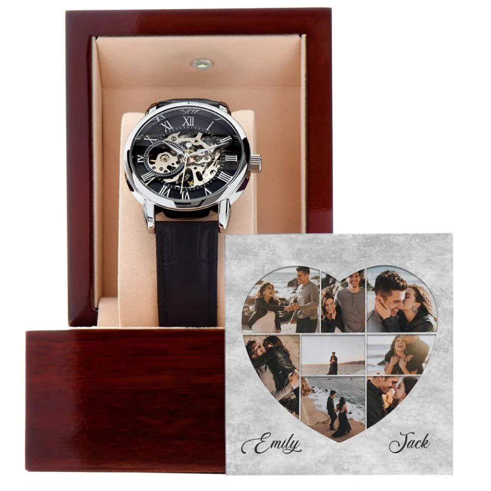 Custom Photo Collage Heart Shape - Personalized Men's Luxury Men Watch - Image 4