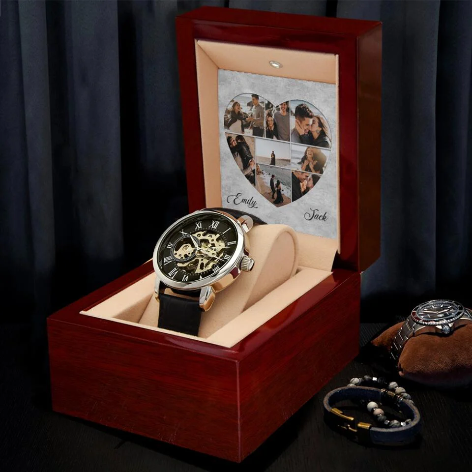 Custom Photo Collage Heart Shape - Personalized Men's Luxury Men Watch - Image 5