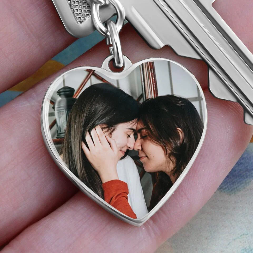 Custom Photo Personalized Heart Silver Necklace Graphic Keychain - Image 27