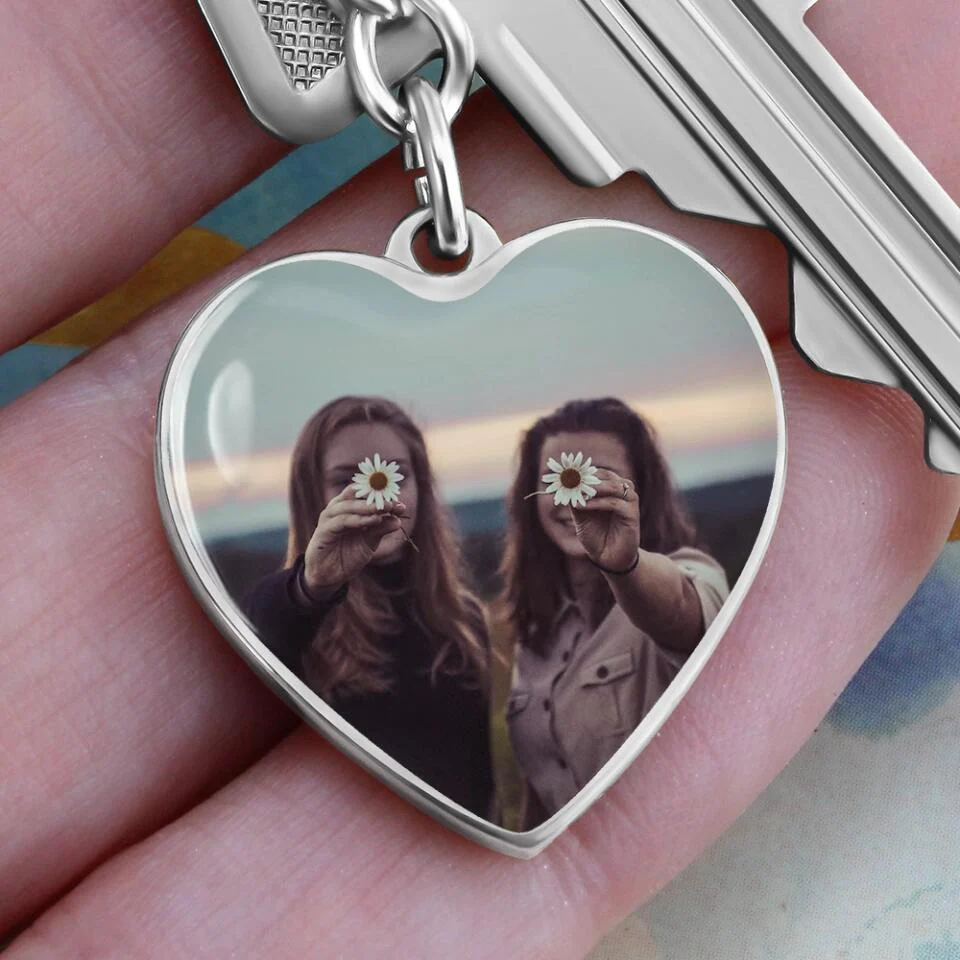 Custom Photo Personalized Heart Silver Necklace Graphic Keychain - Image 4