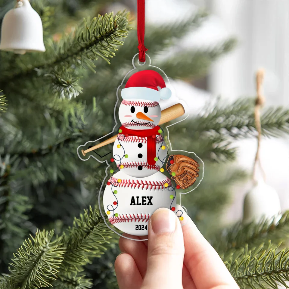 Custom Sport Snowman - Gifts For Basketball, Baseball Players, Boy, Team - Personalized Acrylic Ornament - Funny Christmas Gift for Sport Lovers