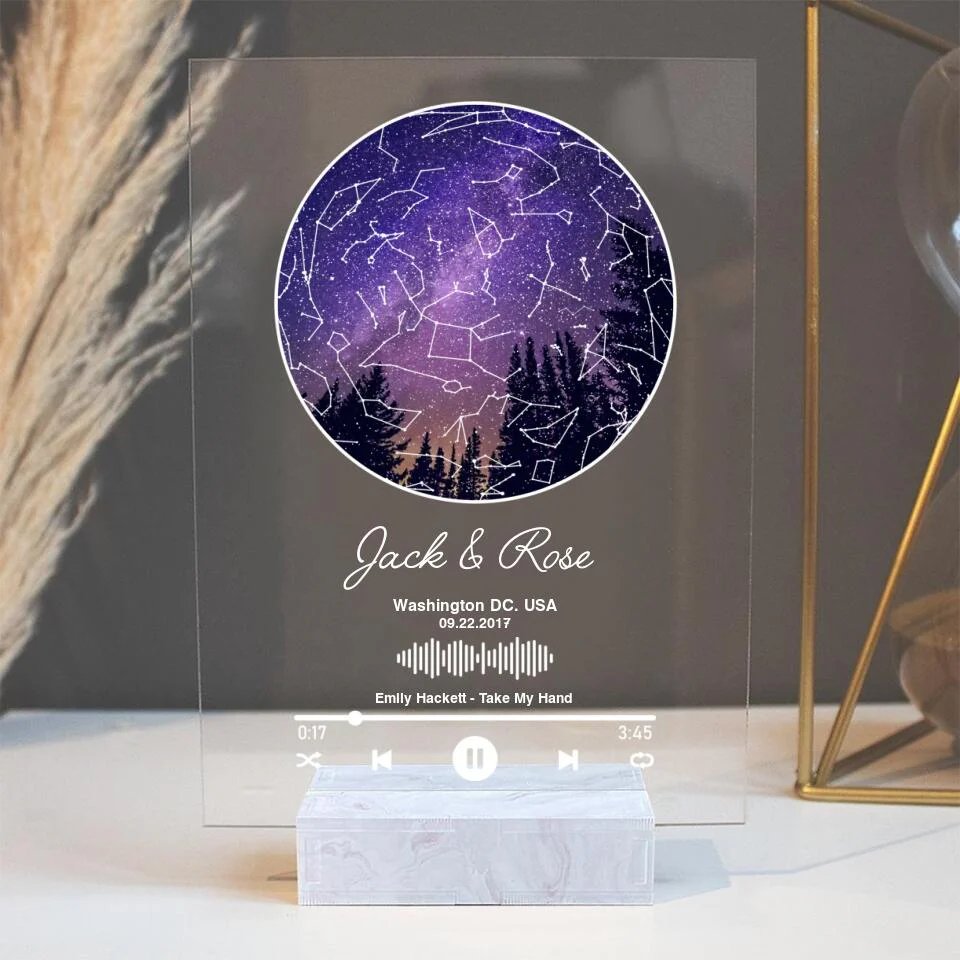 Personalized Valentine Gifts - Custom Star Map With Favorite Song Personalized Acrylic Plaque - Image 3