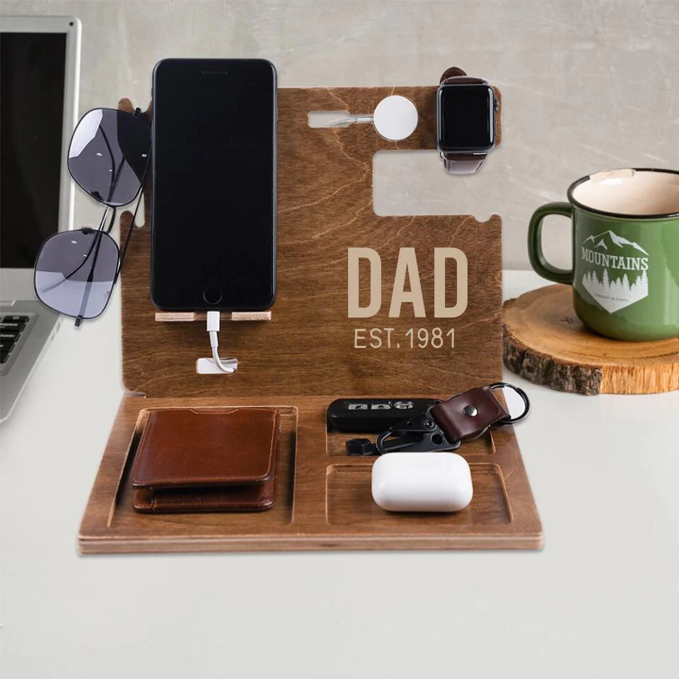 Custom Title Name For Dad - Personalized Wooden Docking Station - Image 5
