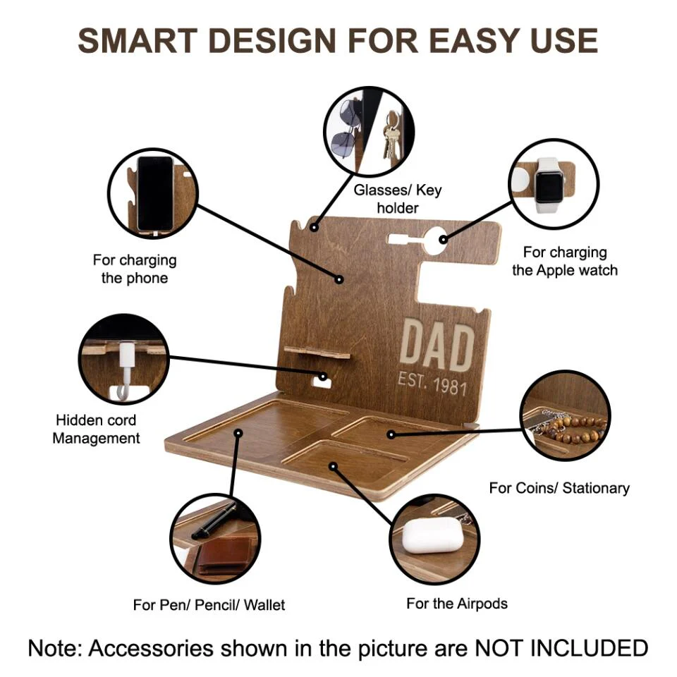 Custom Title Name For Dad - Personalized Wooden Docking Station - Image 6