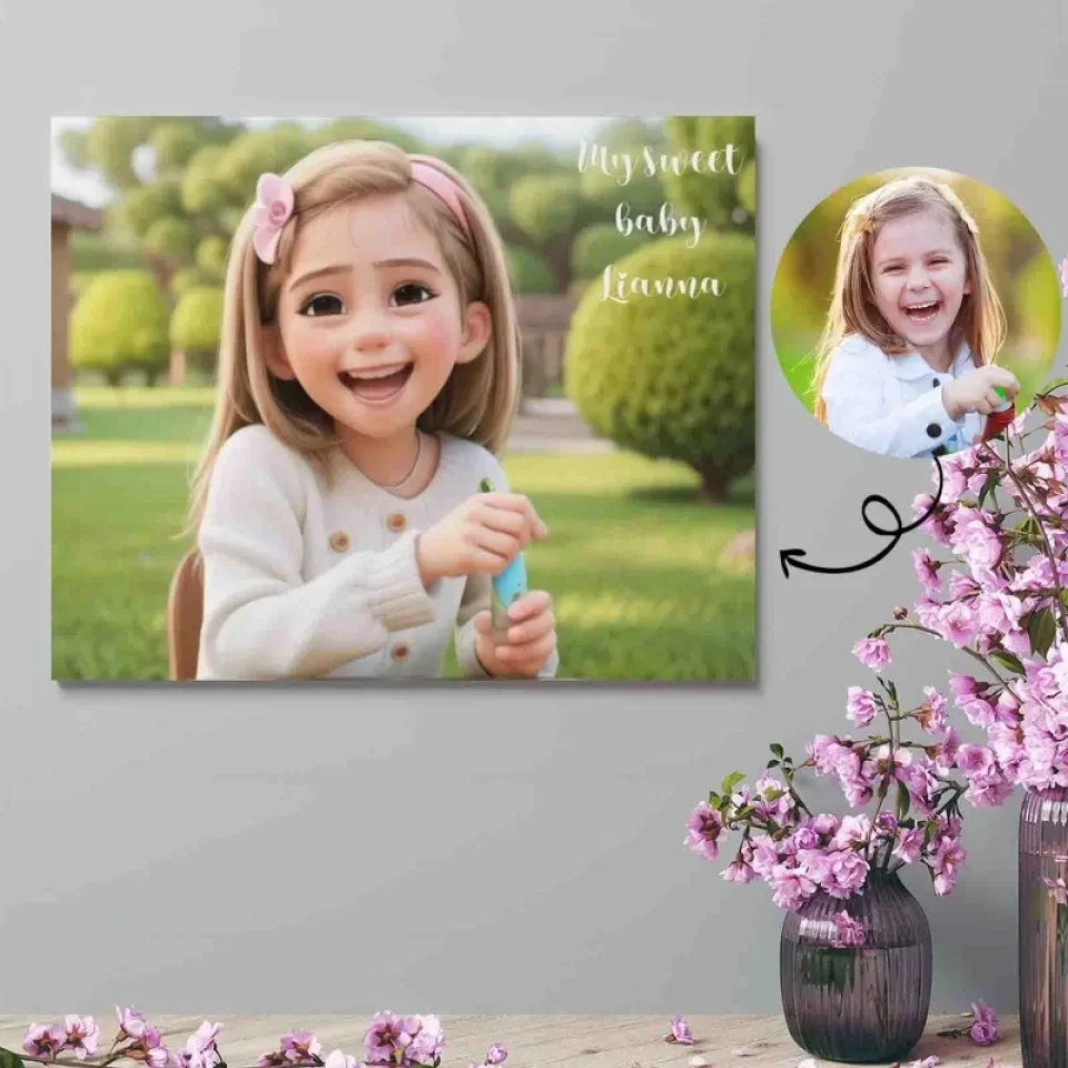 Custom Upload Image Hanging Pictures Cartoon Style - Personalized Canvas/Poster - Cute Gift for Your Little Ones