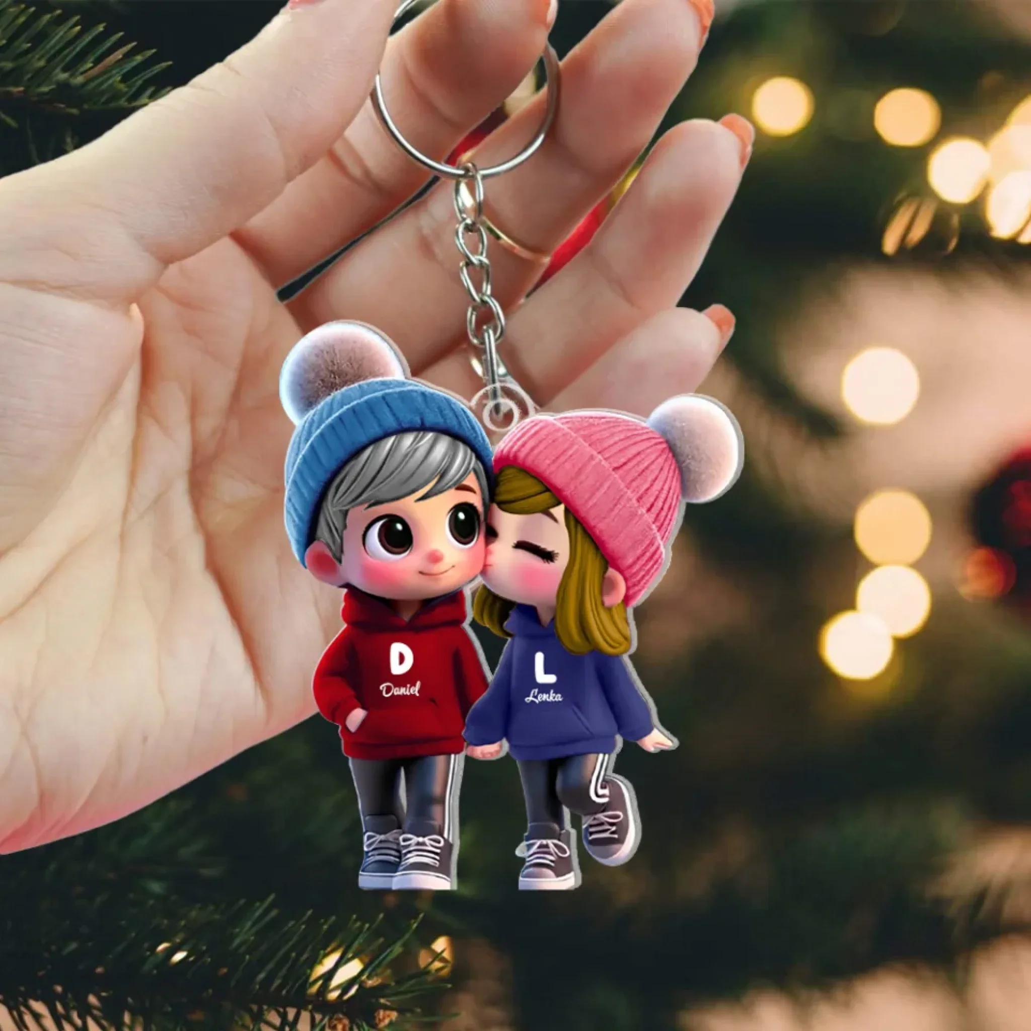 Cute Cartoon Couple Walking Personalized Acrylic Keychain - Sweet Gift For Couples, for Her Him - Image 3