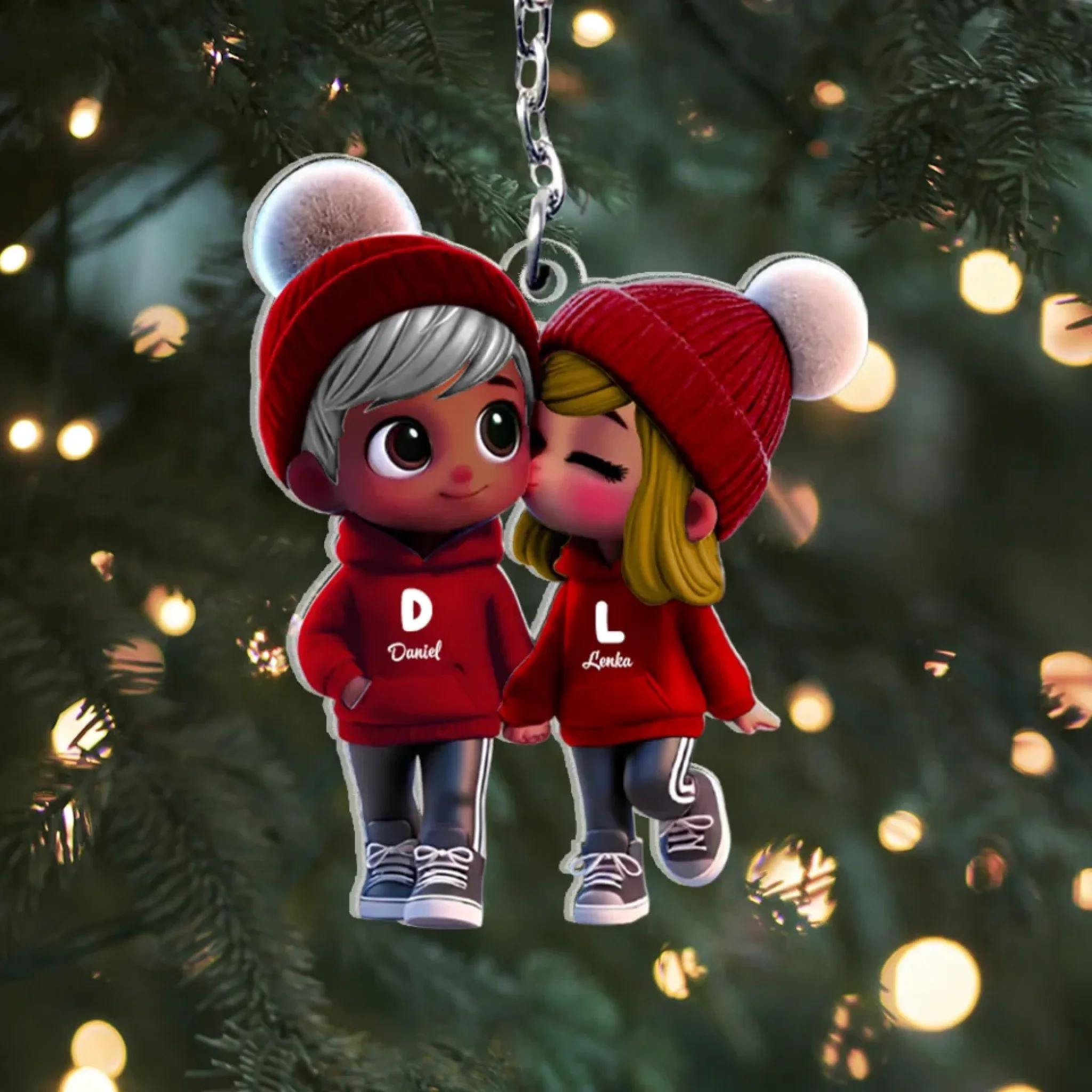 Cute Cartoon Couple Walking Personalized Acrylic Keychain - Sweet Gift For Couples, for Her Him - Image 4