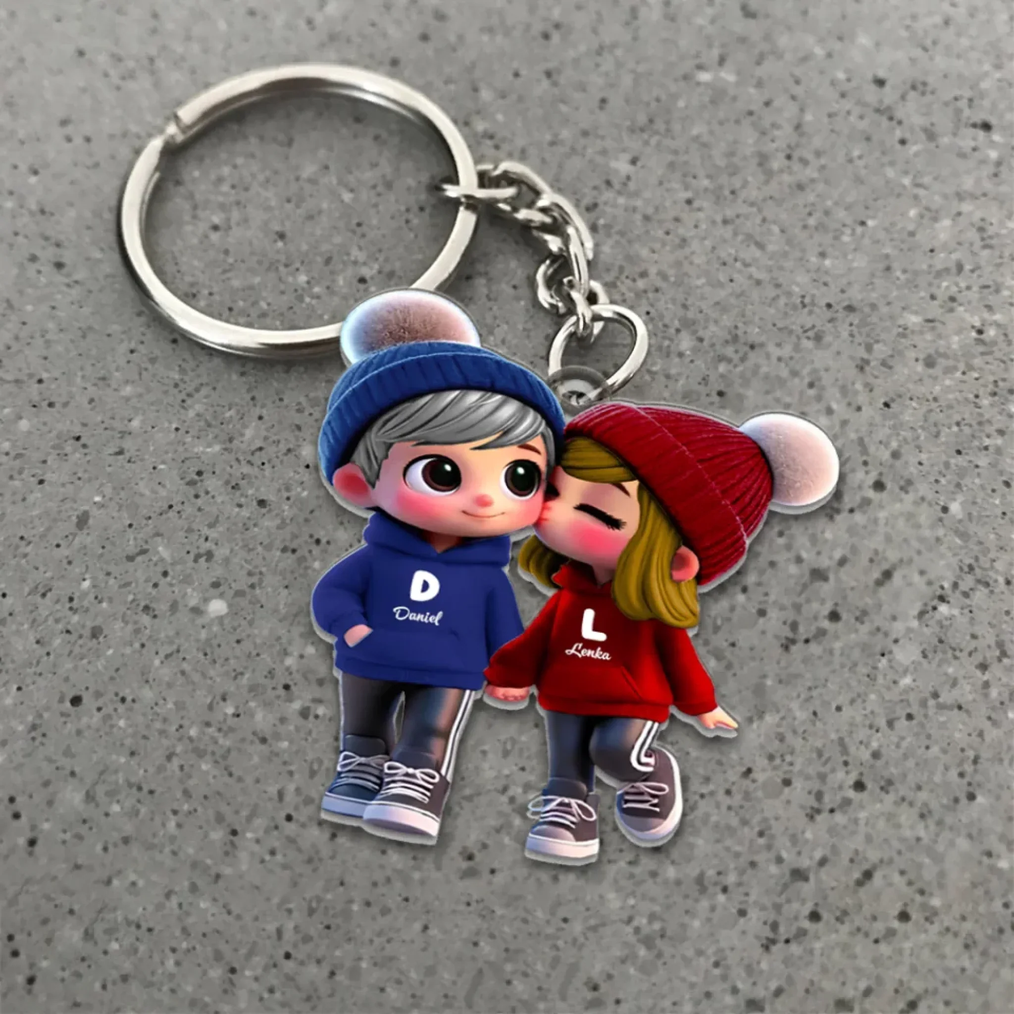 Cute Cartoon Couple Walking Personalized Acrylic Keychain - Sweet Gift For Couples, for Her Him - Image 5