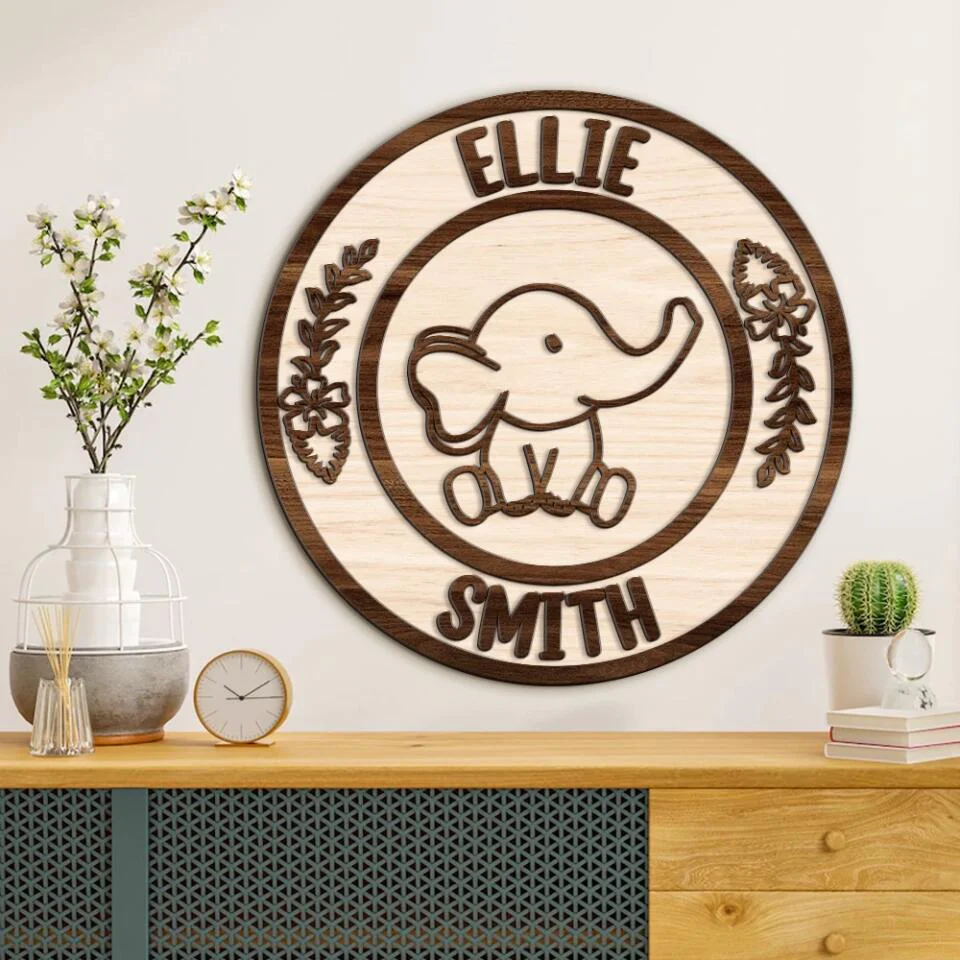 Cute Elephants Custom Wooden Art Birthday Gift For Children - Image 3