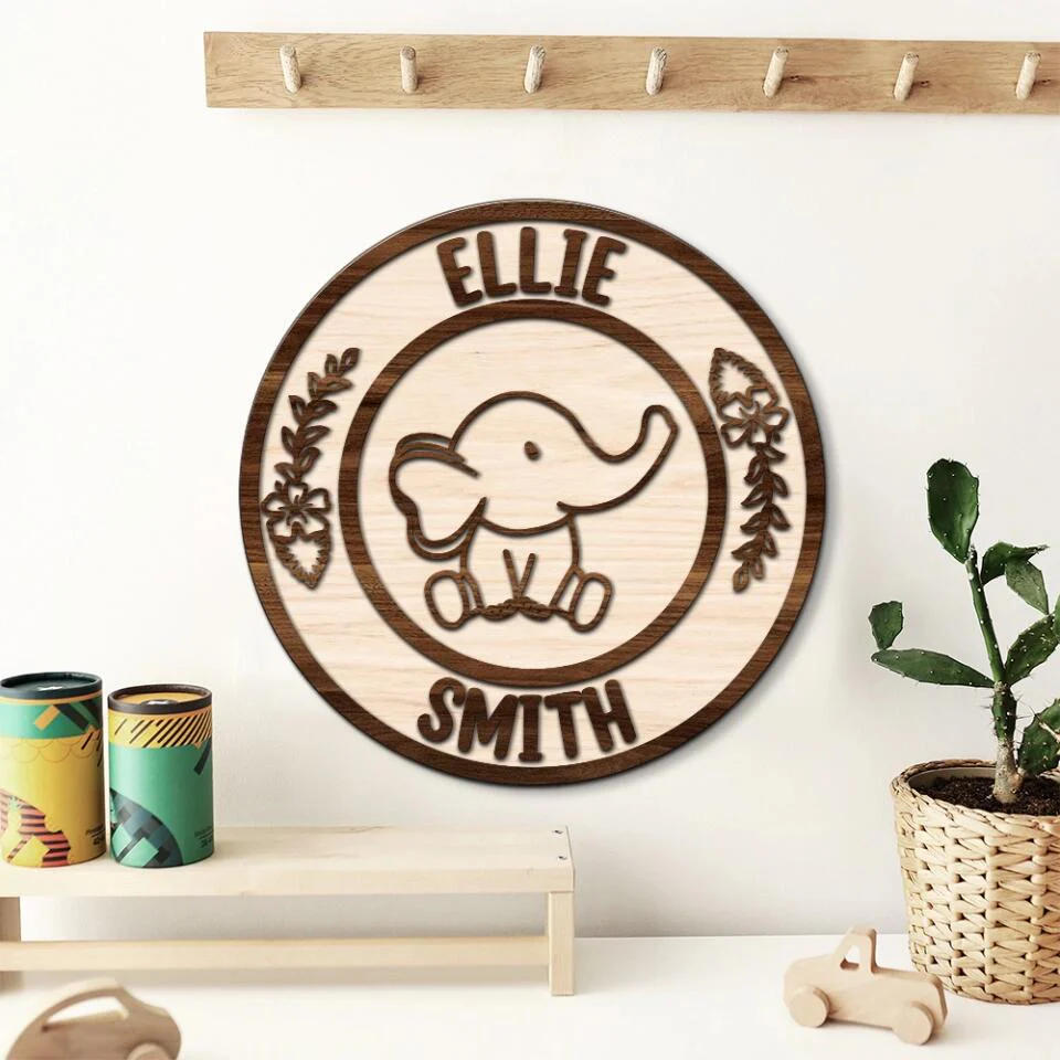 Cute Elephants Custom Wooden Art Birthday Gift For Children - Image 5