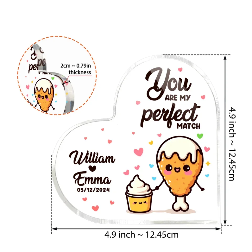 Personalized Valentine Gifts - Cute Food Couple - Lovely Couple Gift - Heart-shaped Acrylic Plaque - Personalized Valentine Gifts for Her, Him - Image 3
