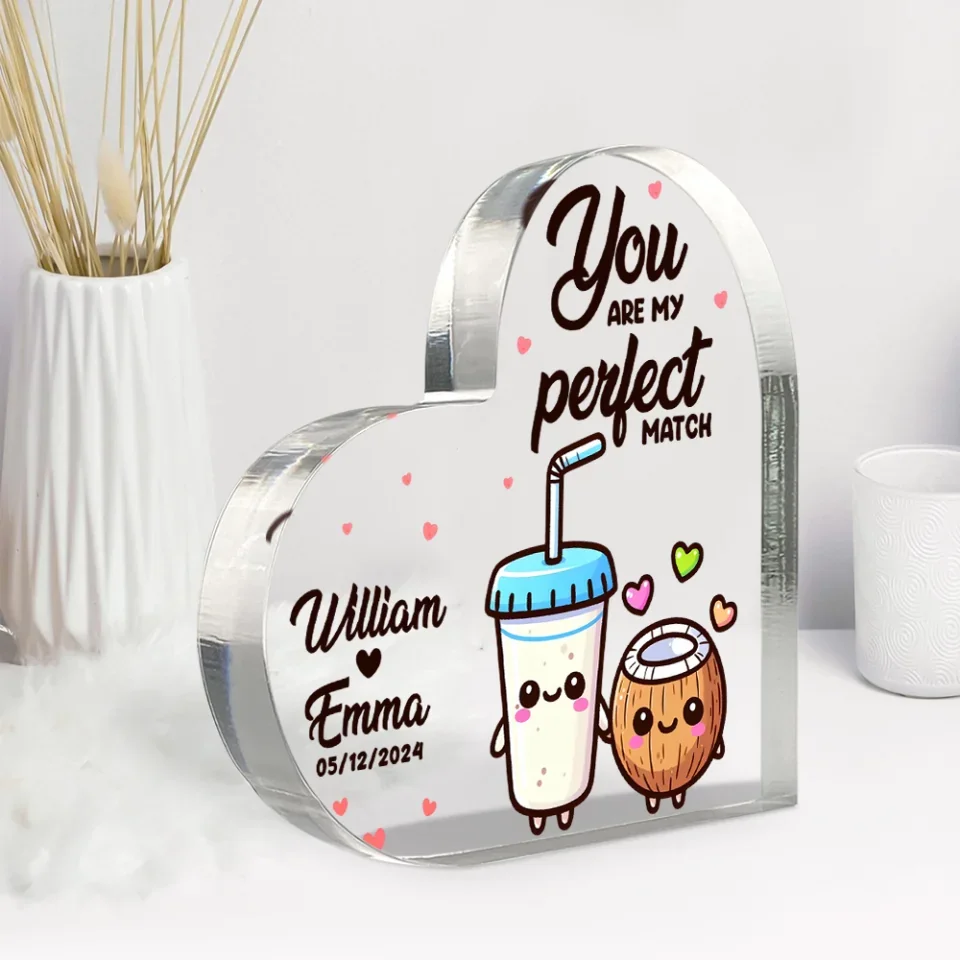 Personalized Valentine Gifts - Cute Food Couple - Lovely Couple Gift - Heart-shaped Acrylic Plaque - Personalized Valentine Gifts for Her, Him - Image 4
