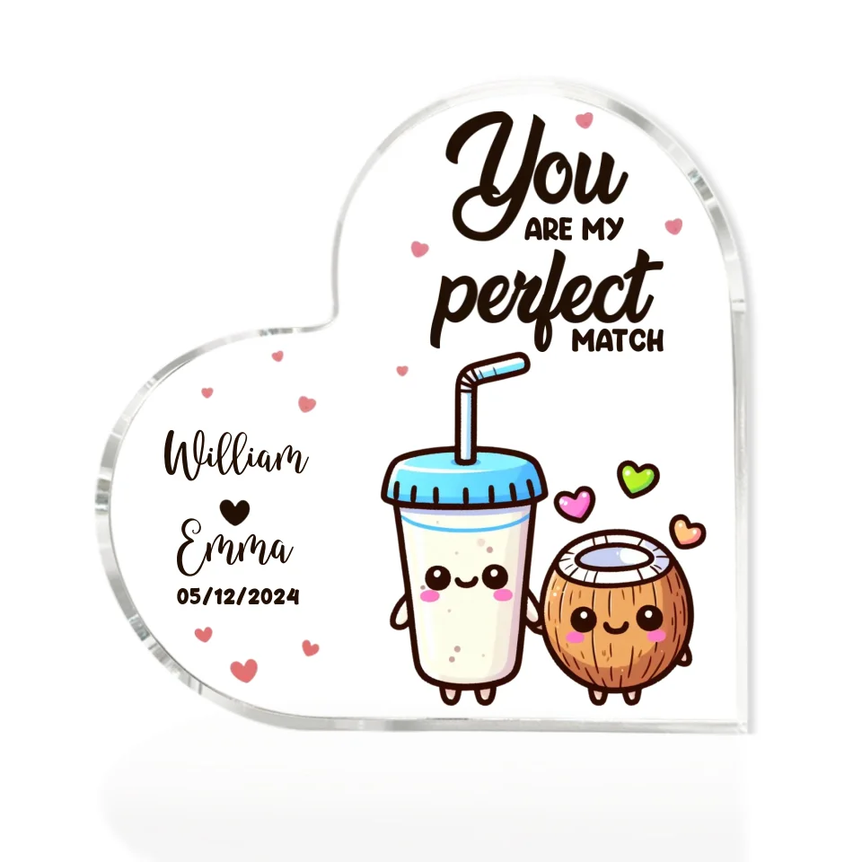 Personalized Valentine Gifts - Cute Food Couple - Lovely Couple Gift - Heart-shaped Acrylic Plaque - Personalized Valentine Gifts for Her, Him - Image 5