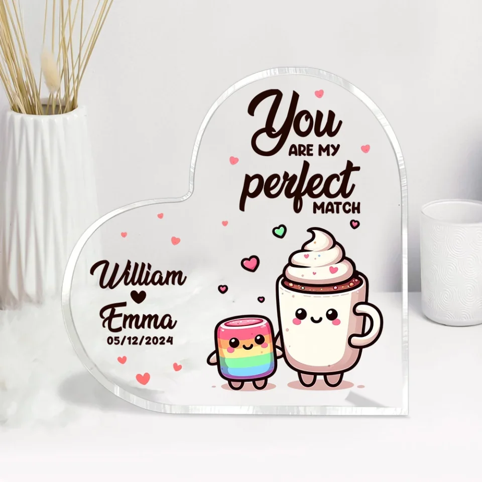 Personalized Valentine Gifts - Cute Food Couple - Lovely Couple Gift - Heart-shaped Acrylic Plaque - Personalized Valentine Gifts for Her, Him - Image 6
