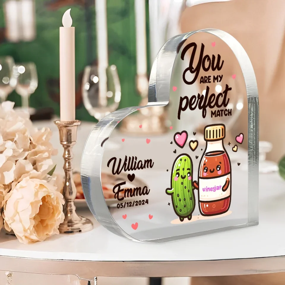 Personalized Valentine Gifts - Cute Food Couple - Lovely Couple Gift - Heart-shaped Acrylic Plaque - Personalized Valentine Gifts for Her, Him - Image 7