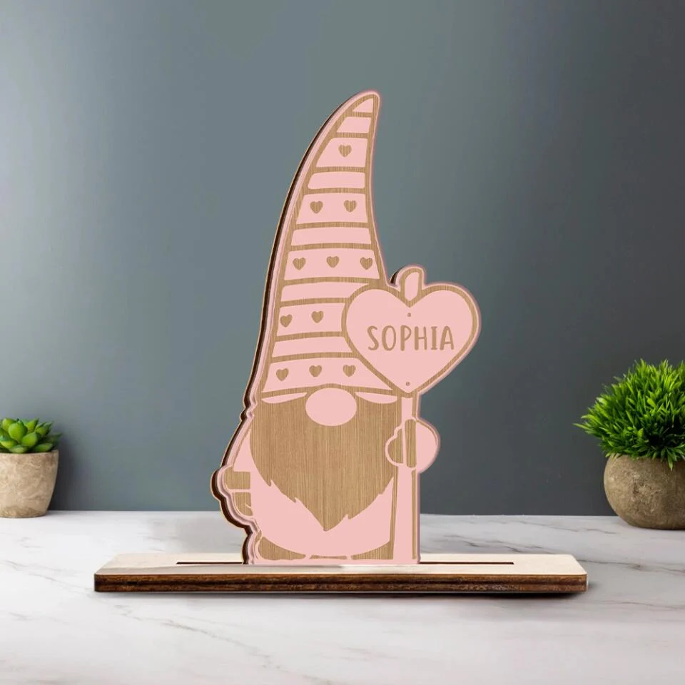 Cute Gnomes with Heart - Gnome Valentine Day Theme - Personalized Name - Custom Wooden Plaque - Lovely Valentine Gift for Boyfriend Girlfriend Husband Wife - 301ICNWP0039 - Image 5