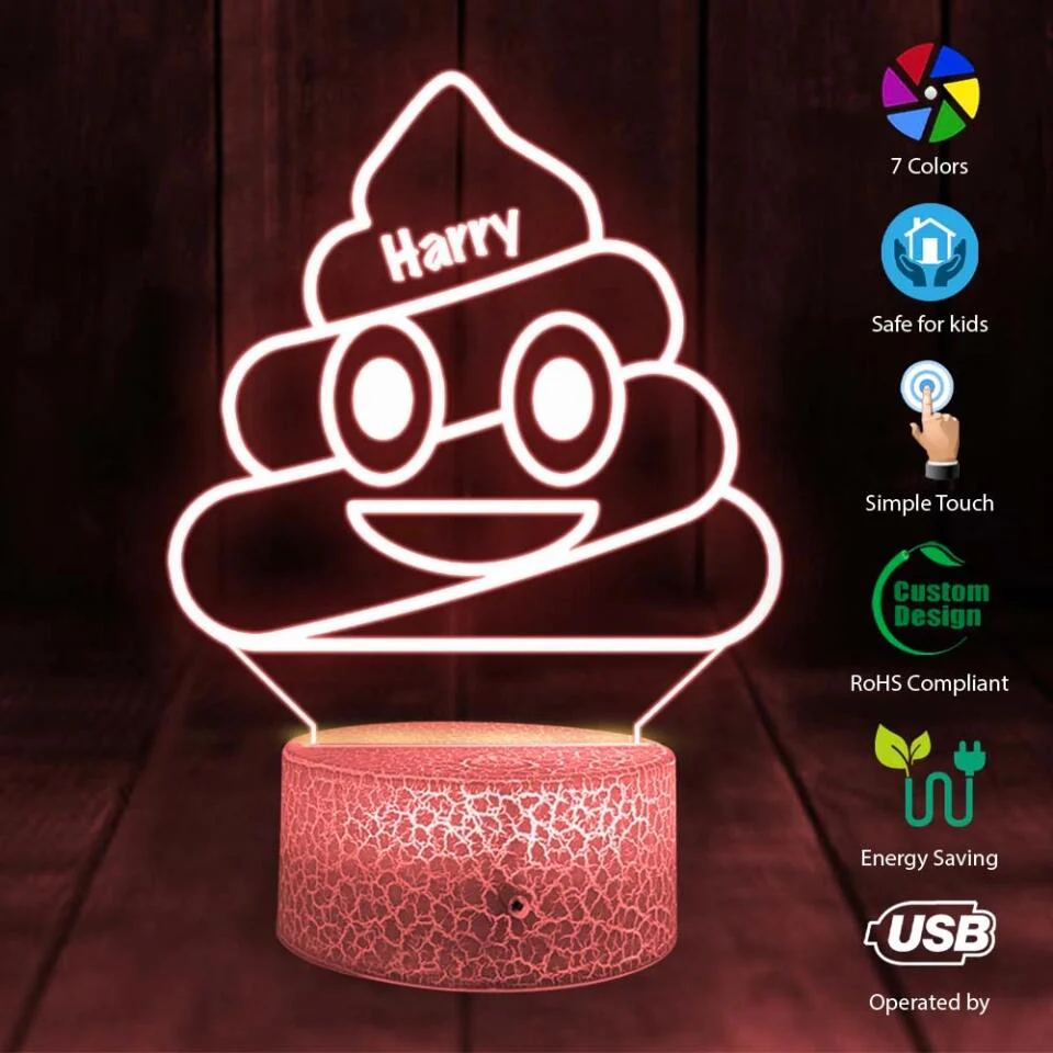 Cute Poop Face - Personalized 3D Led Lamp - Image 3