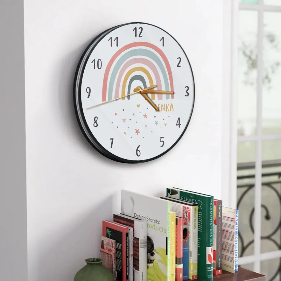Cute Rainbow And Stars Custom Wall Clock Birthday Gift For Kids - Image 10