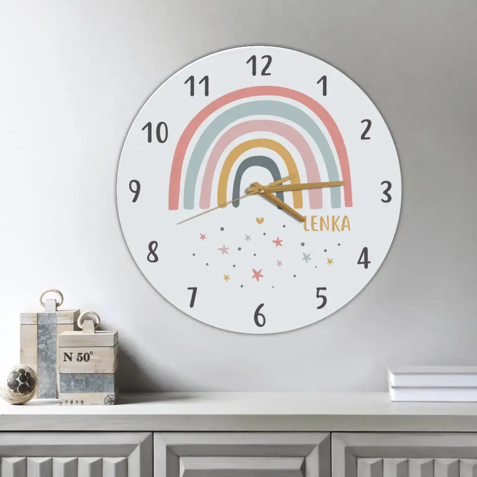 Cute Rainbow And Stars Custom Wall Clock Birthday Gift For Kids - Image 5