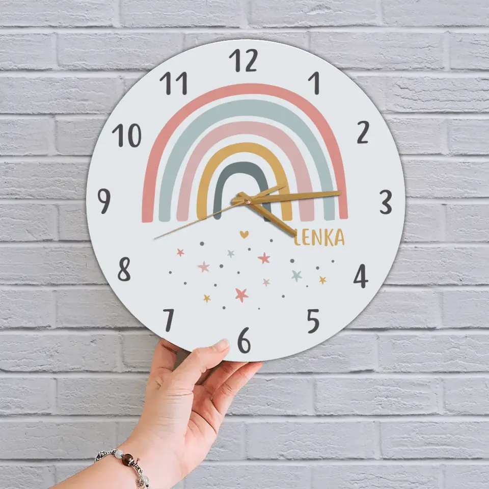 Cute Rainbow And Stars Custom Wall Clock Birthday Gift For Kids - Image 6