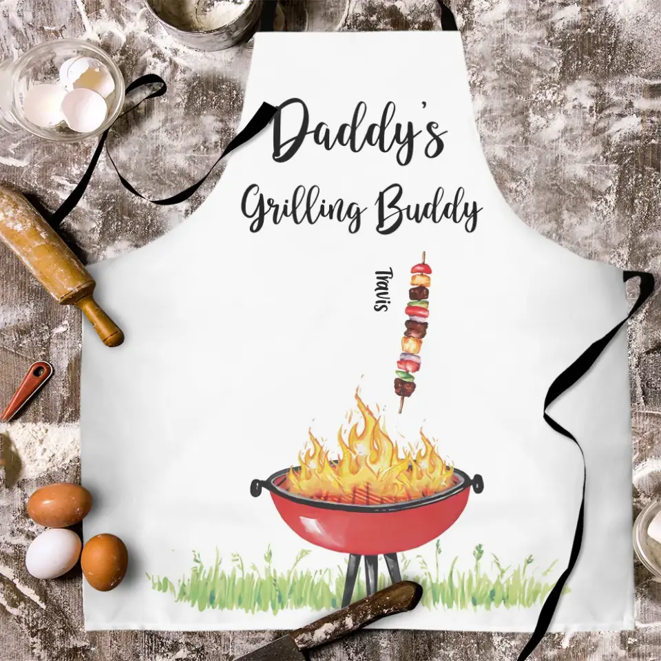 Daddy's Grilling Buddies Personalized Kid's Name Apron Birthday Father's Day Gift - Image 3