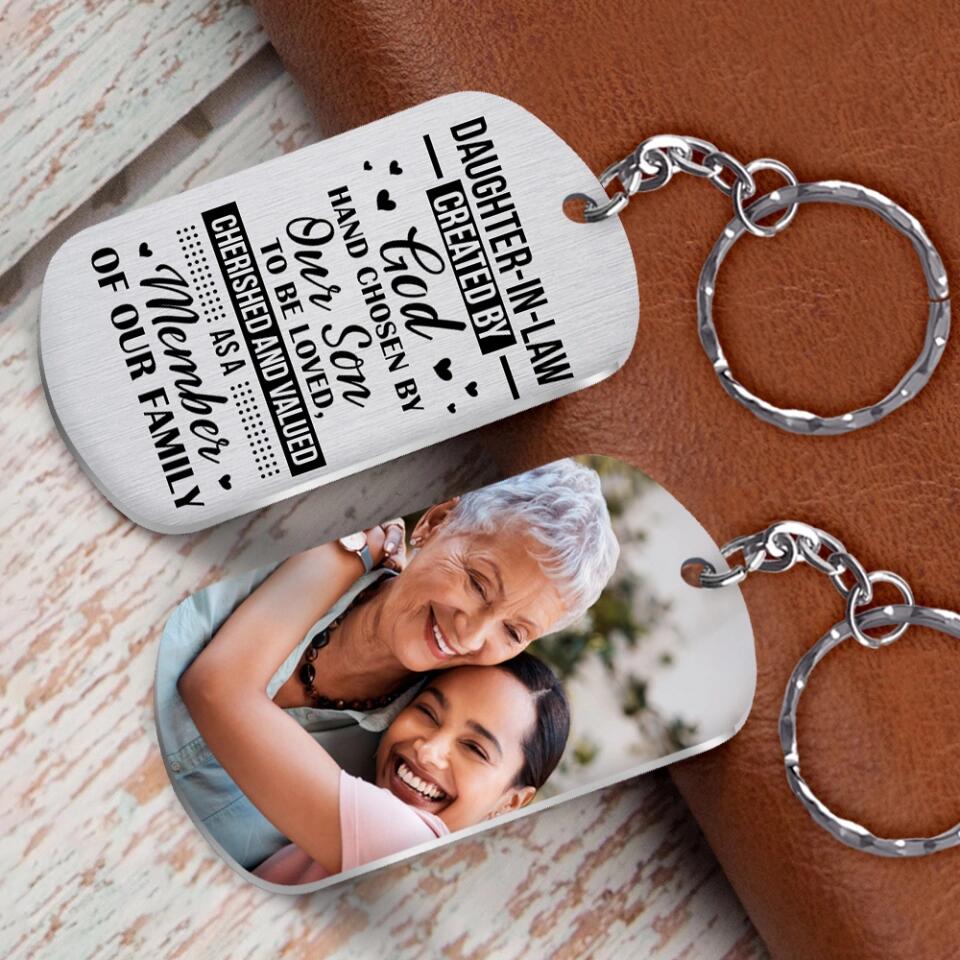 Daughter-in-law Created By God Hand, Personalized Stainless Metal Keychain, Gift For Daughter-in-law - Image 3