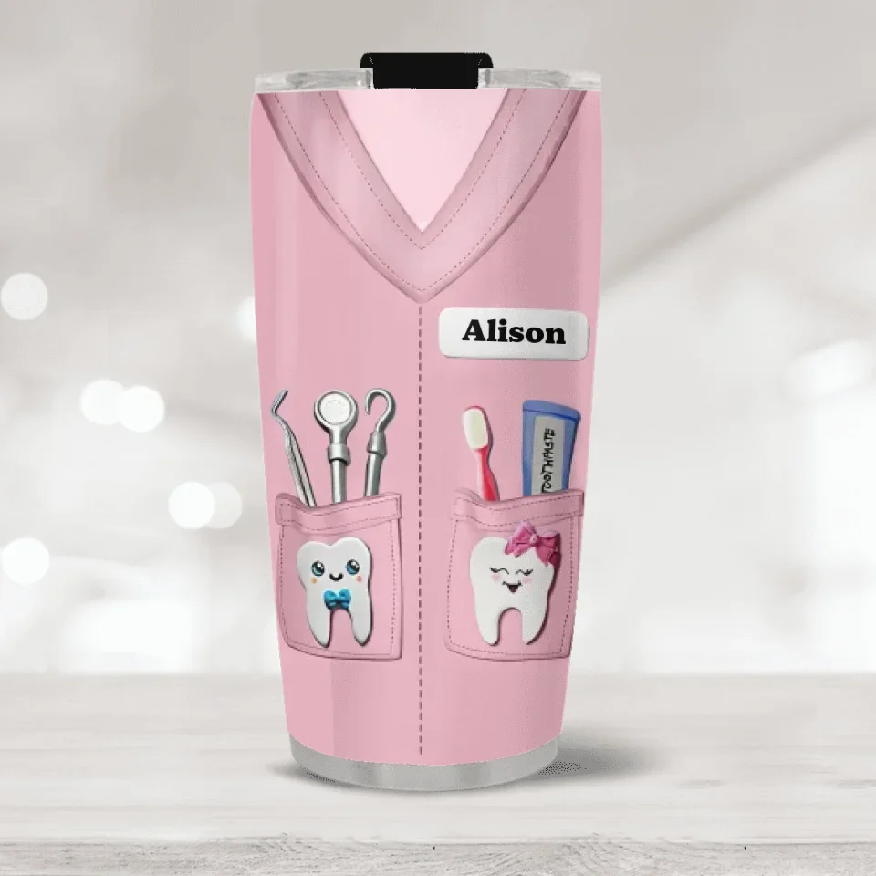 Dentist Nutrition Facts - Cute Tooth - Personalized 20oz Stainless Steel Tumbler - Gift for Dentists - Image 3