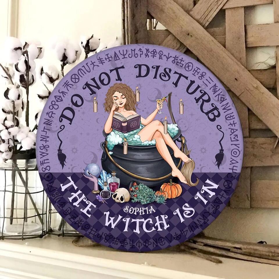 Do Not Disturb The Witch Is In Personalized Round Wooden Sign - Image 6