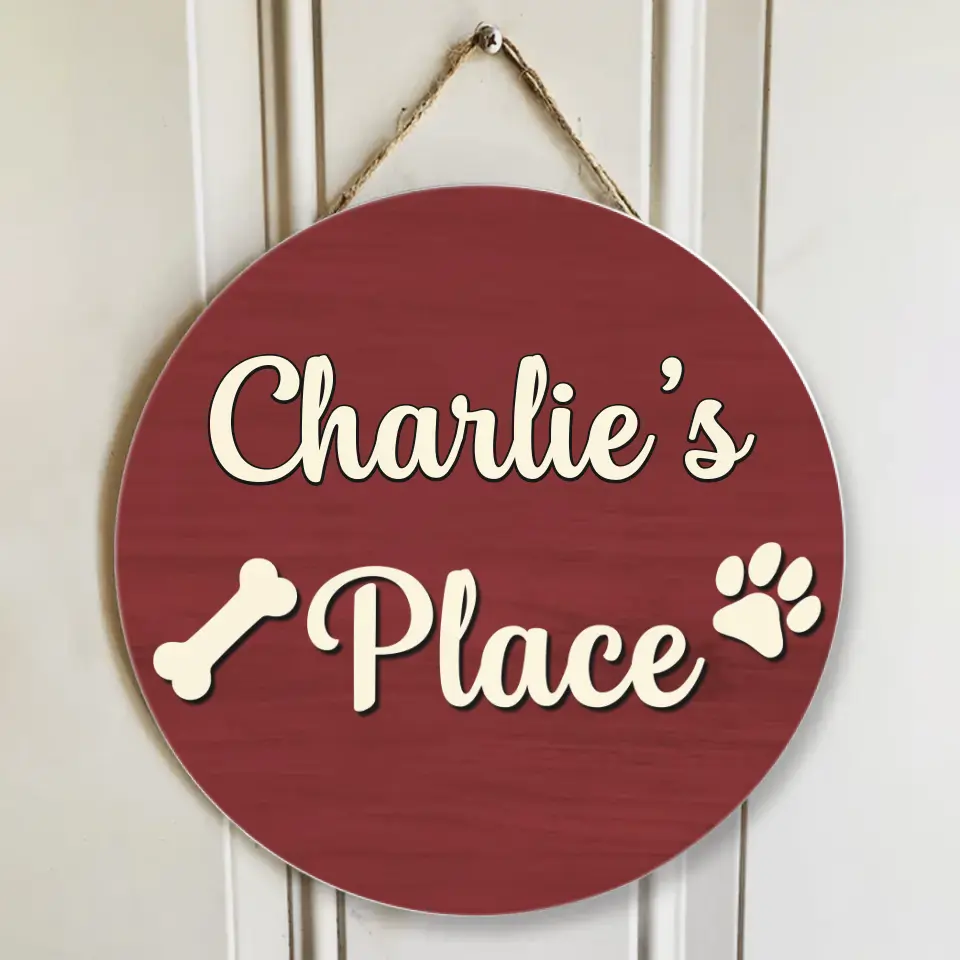 Dog Paw Print And Custom Name Round Wooden Sign Gift For Dog Lover - Image 2