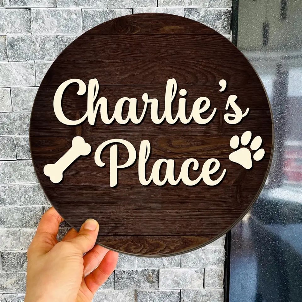Dog Paw Print And Custom Name Round Wooden Sign Gift For Dog Lover - Image 6